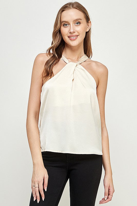 Sleeveless Top with Halter Neck Detail