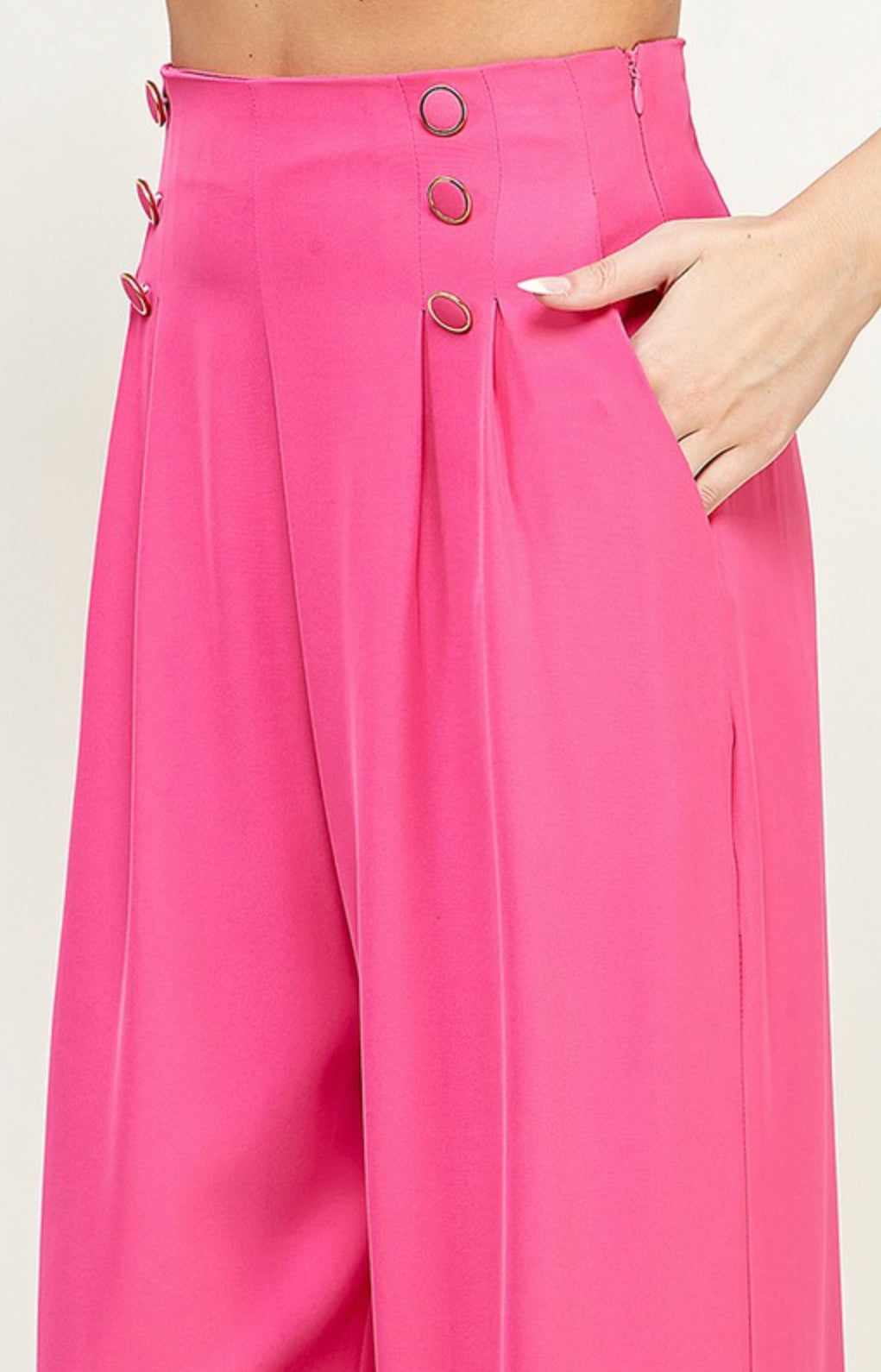 Wide Leg Long Pants with Button Detail