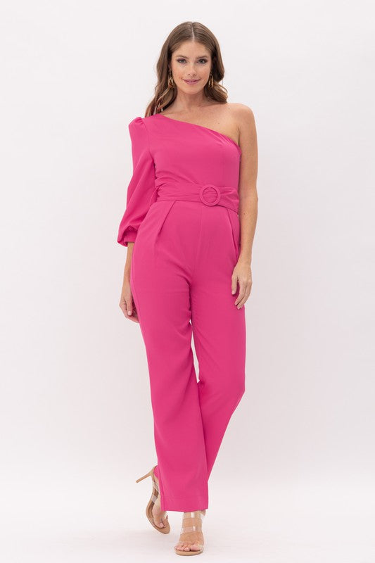 One Shoulder Belted Jumpsuit