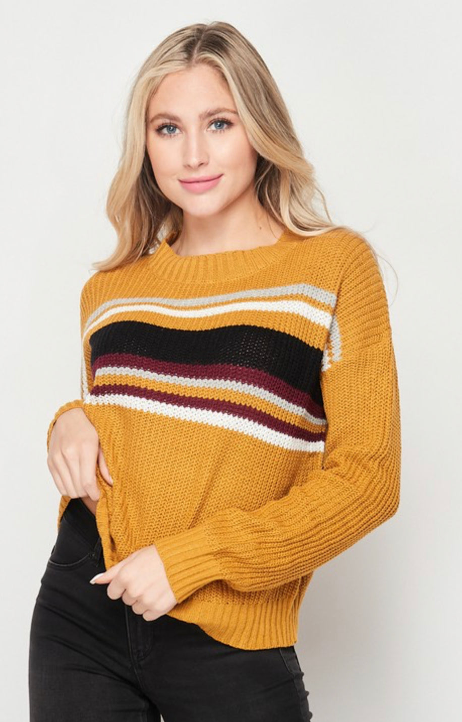 Color Striped Knit Pullover Sweater