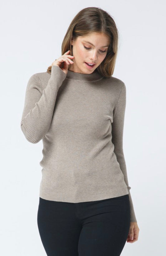 Ribbed Mock Neck Long Sleeve Pull Over