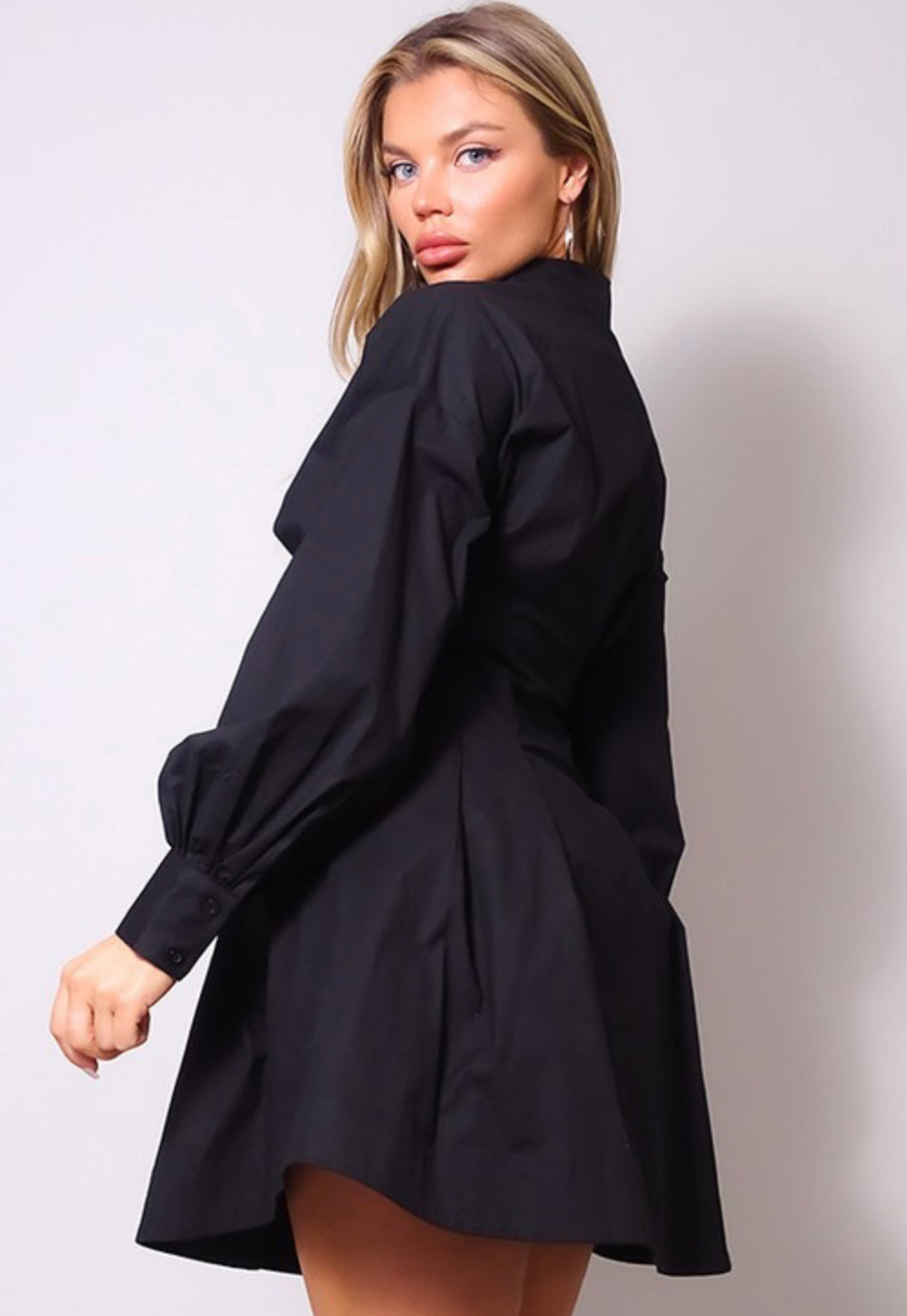 LONG SLEEVE FLARED BOTTOM POPLIN MINI SHIRT DRESS