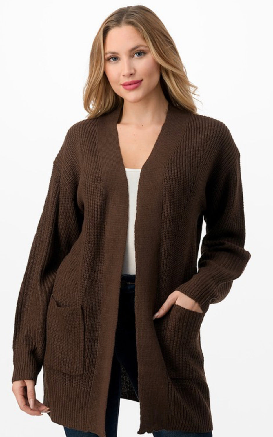 Ribbed Long Oversized Pocket Cardigan