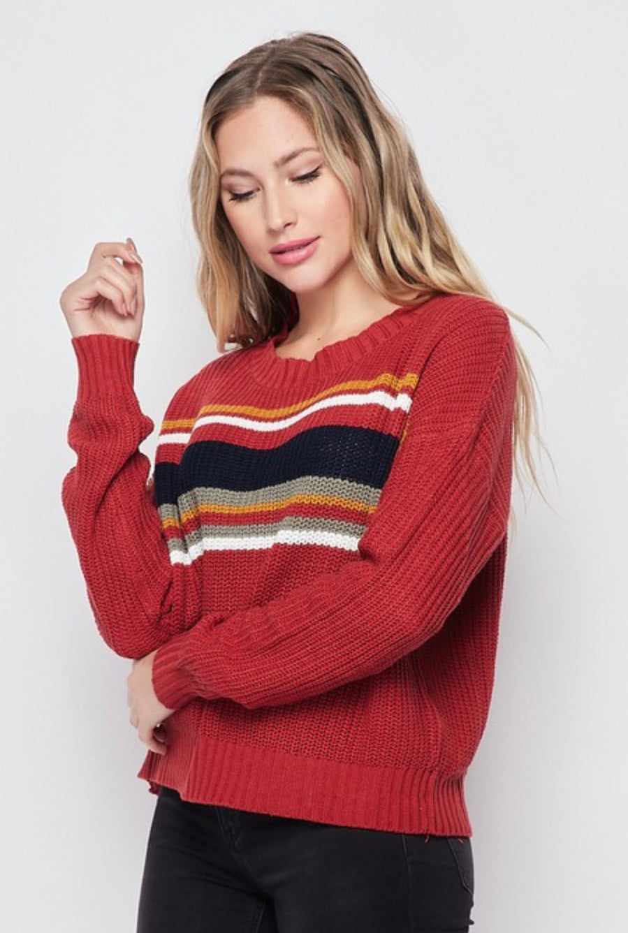 Color Striped Knit Pullover Sweater