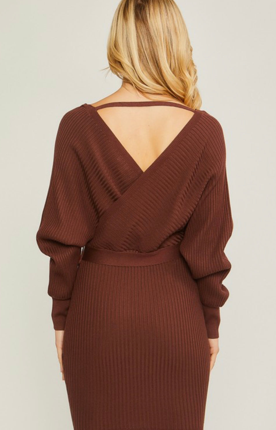 Off Shoulder Wrap Belted Ribbed Knit Dress