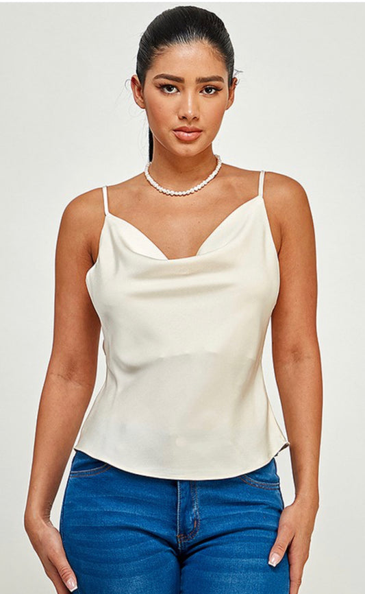 Cowl Neck Cami Top with Back Tie Detail