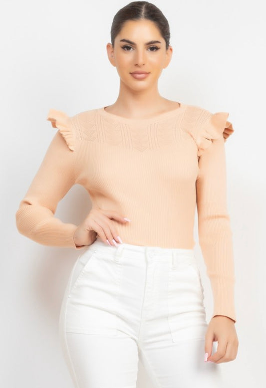 Ruffled Crew Neck Sweater Top