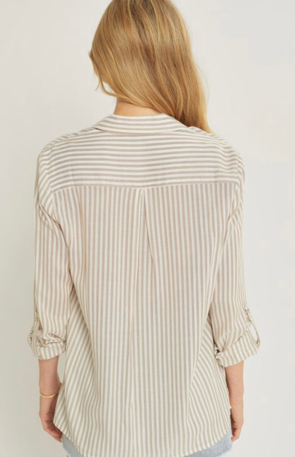 Striped Roll Up Sleeve Button Down Blouse Shirts