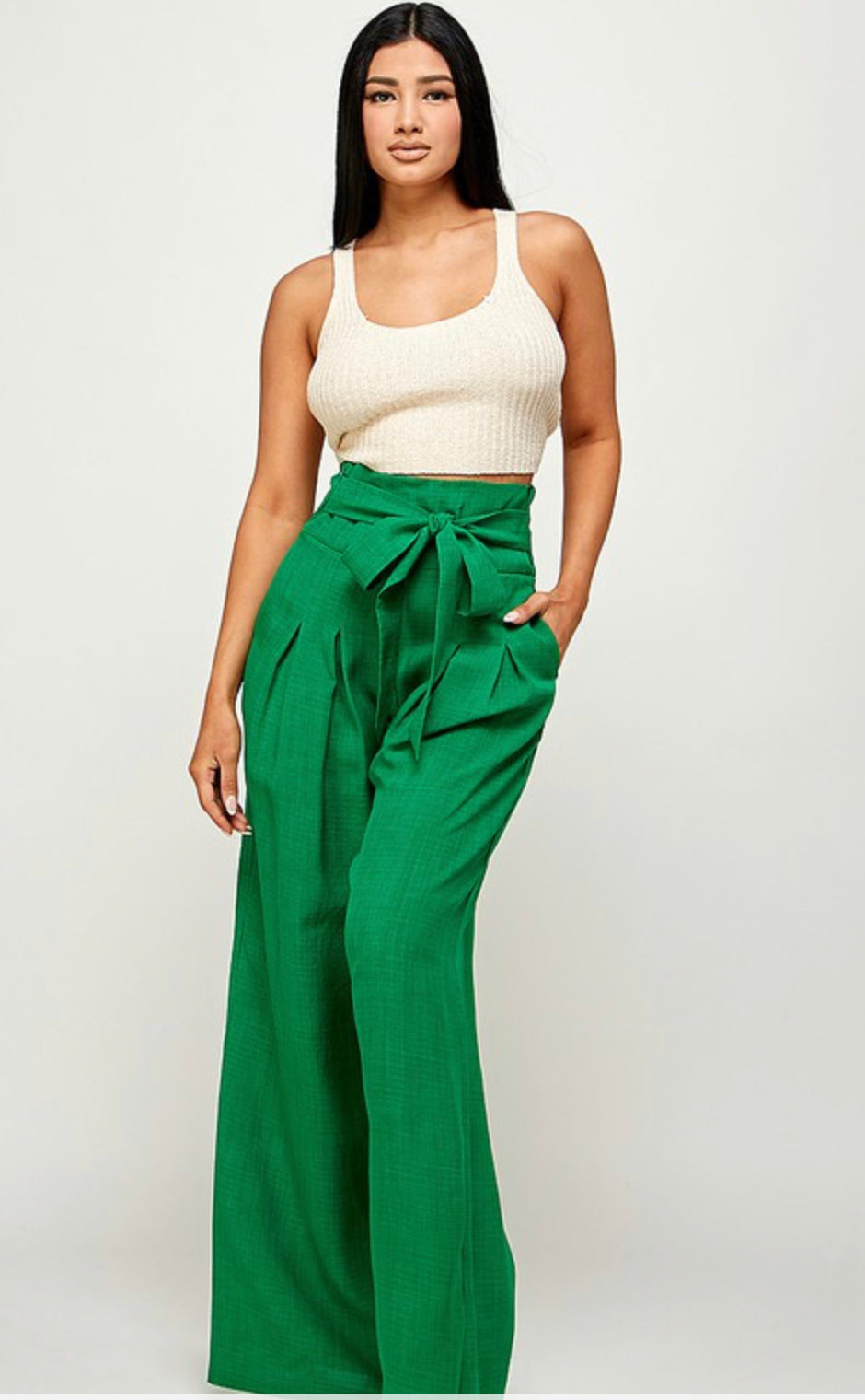 HIGH & WIDE WAIST DOUBLE PLEATED WIDE LONG PANTS