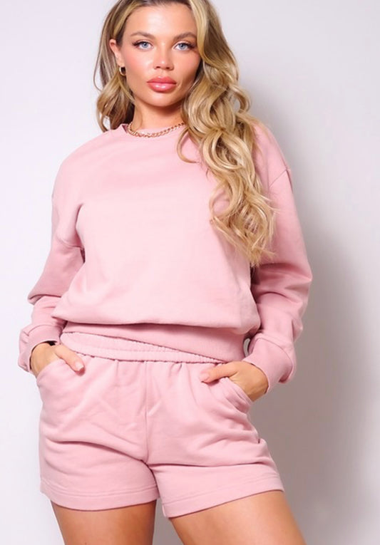 L/S Crewneck with shorts sweatshirt set