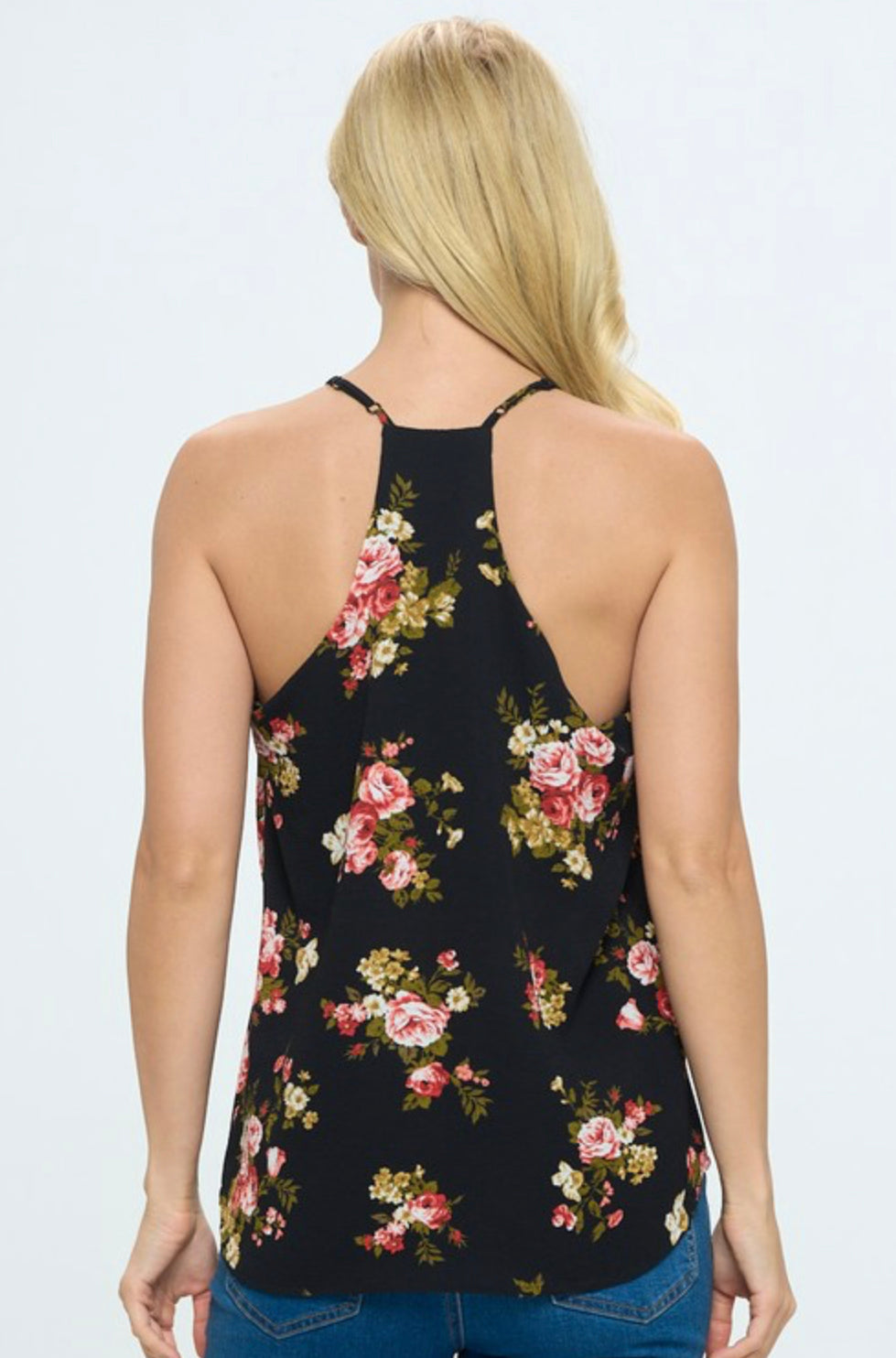 Bubble Crepe Floral Printed V-Necked Camisole Tank Top