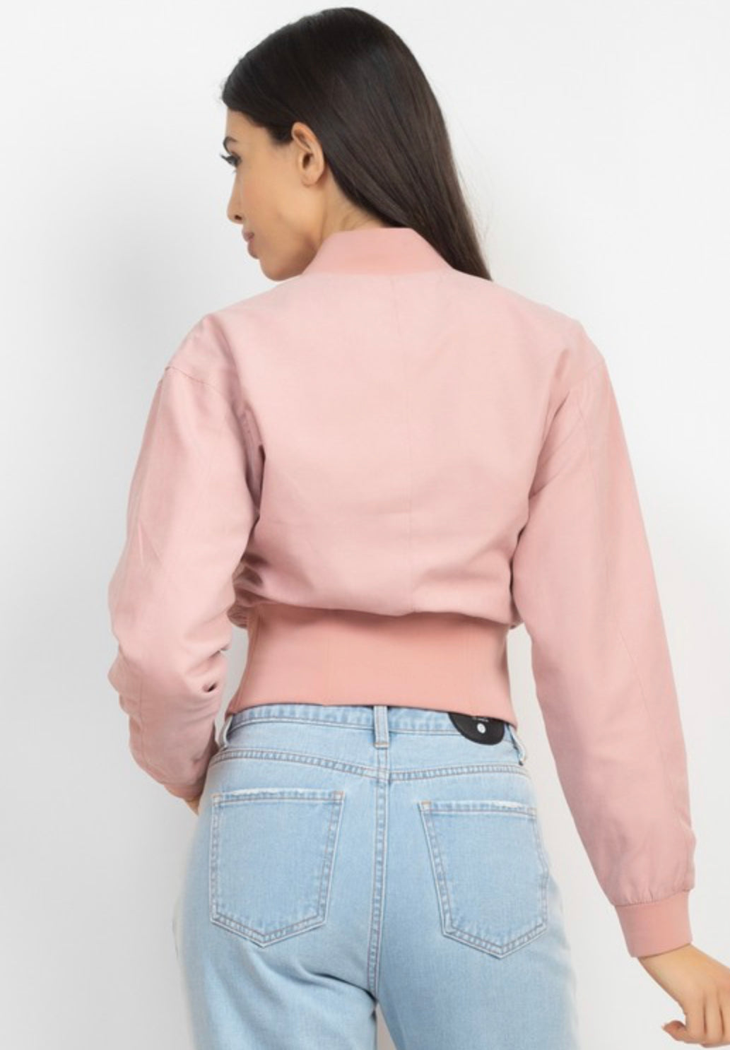 Solid Hook Mock Neck Bomber Jacket