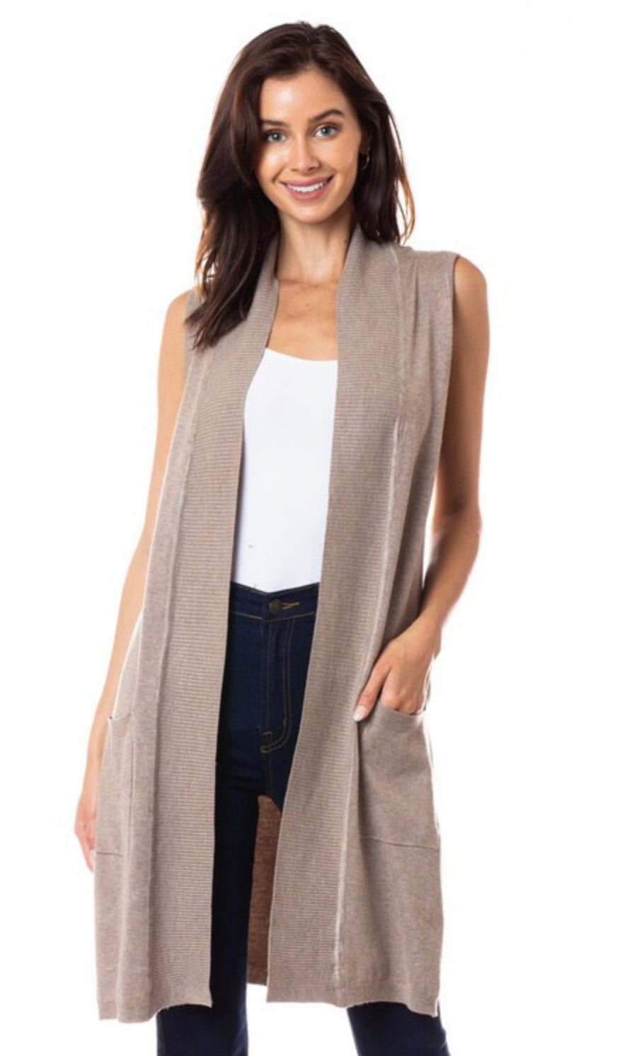 Long Open Vest Knit Sweater