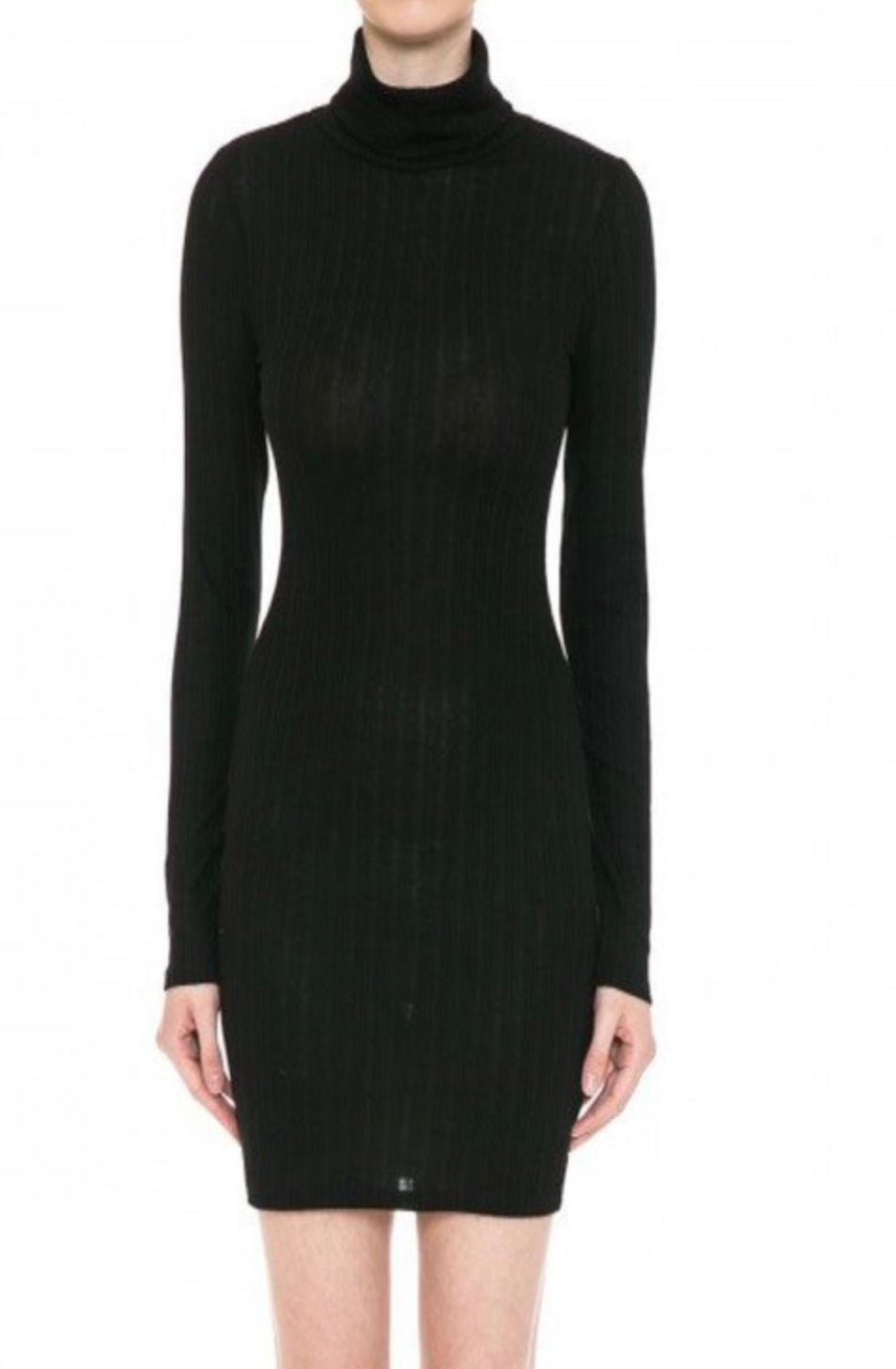 Ribbed Long Sleeved Turtleneck Bodycon Dress