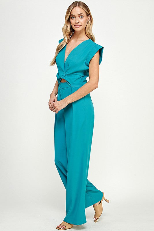 Jumpsuit with Twist Front and Cut Out