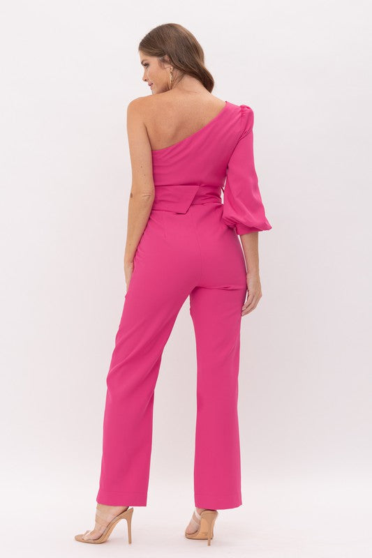 One Shoulder Belted Jumpsuit