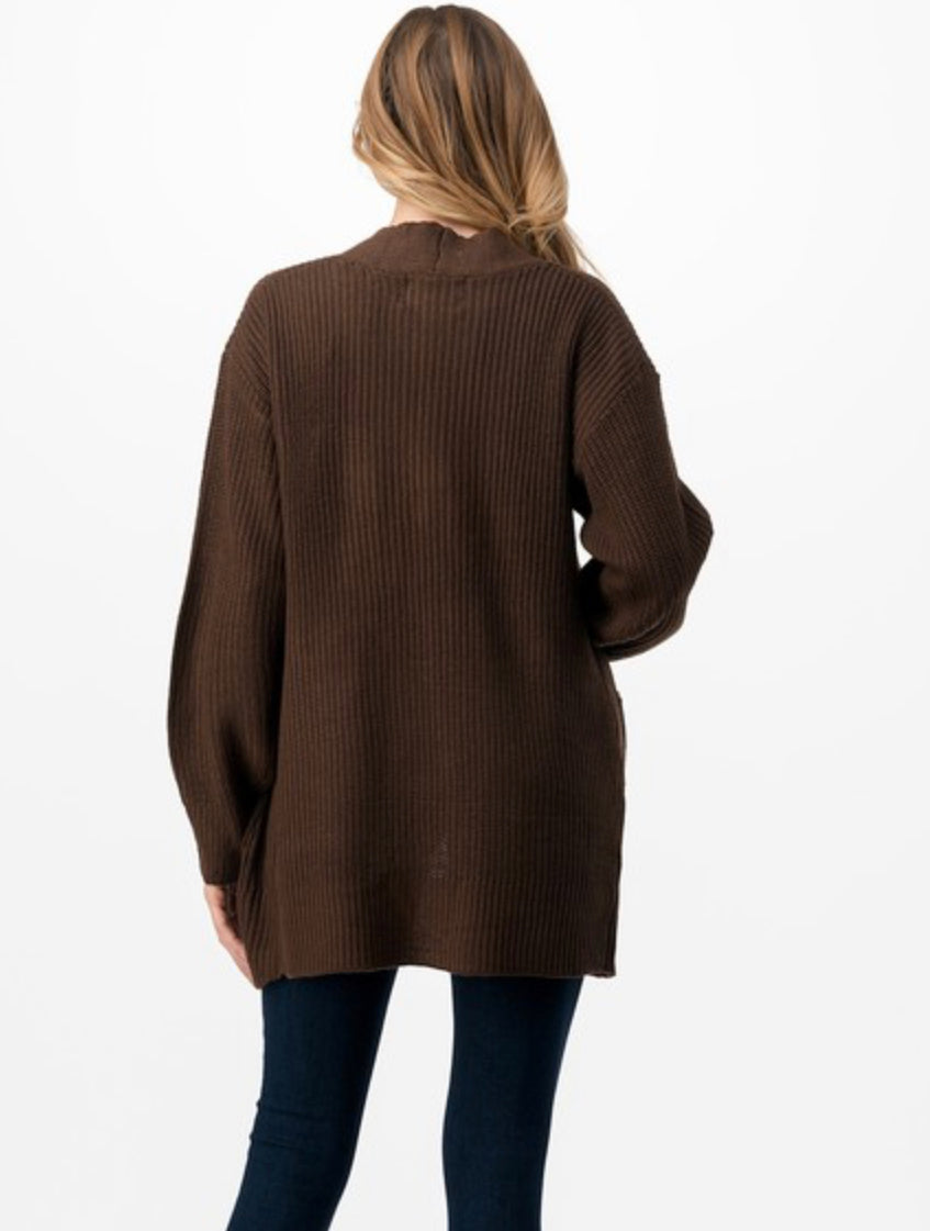 Ribbed Long Oversized Pocket Cardigan