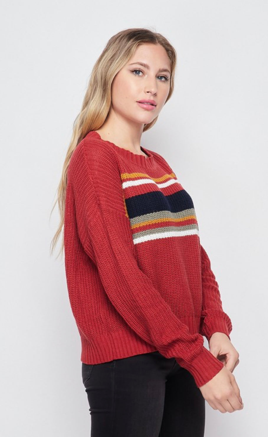 Color Striped Knit Pullover Sweater