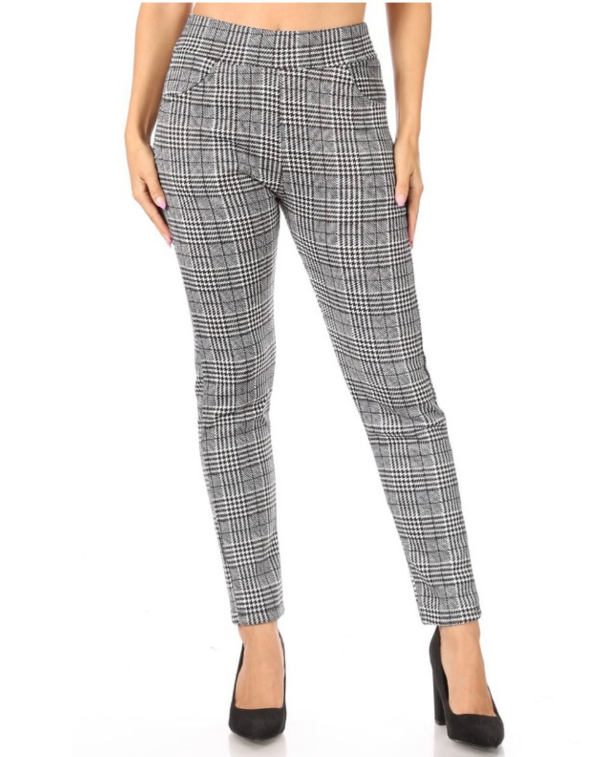 Plaid Buttonless Skinny Pants